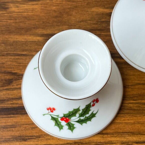 Set of 2 Porcelain Holly Christmas Candelstick Holders Japan Canadian Tire - Picture 10 of 15